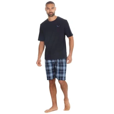 Image of INSIGNIA Mens Pyjamas Set Short Sleeve T Shirt Top &amp; Woven Shorts Pants (Navy Emblem, M)