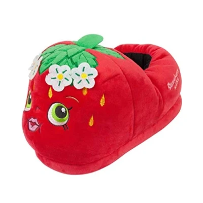 Image of Girls Novelty Red Slippers, Strawberry Kiss Cute 3D Slipper Soft Cosy Plush Indoor Shoe For Children Nightwear Pyjamas Push Character Slip On footwear girl