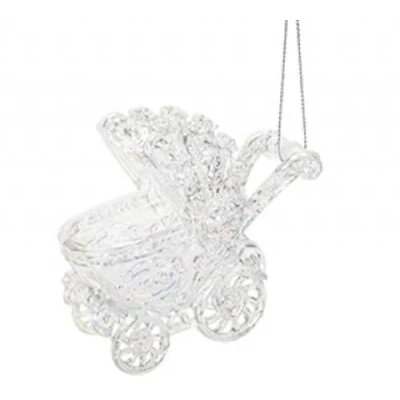 Image of Iridescent Shimmer Pram Buggy Carriage Hanging Christmas Decoration Magical Fairy Tale Themed Xmas Tree Pendant