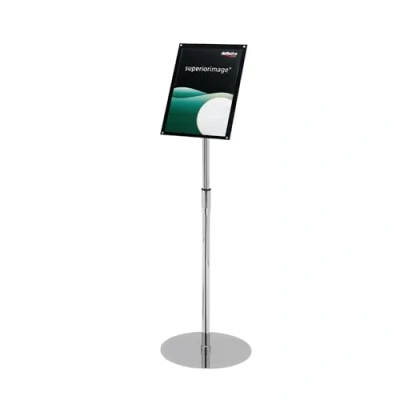 Image of Deflecto A4 Bevelled Edge Floor Standing Sign Holder Adjustable Portrait &amp; Landscape Display Boards Free Telescopic Stand