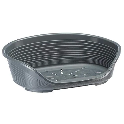 Image of FERPLAST Dog Bed &amp; Cat Plastic Small 100% Recycled Washable Basket Breathable Antislip Siesta Deluxe 54 x 35 h 21,5 CM, S, DARK GREY