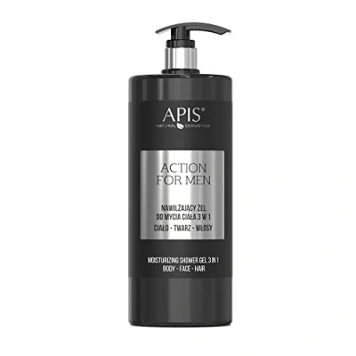 Image of Apis Action for Men 3w1 Nawilżający Żel do Mycia Ciała Twarzy i Włosów 1 l