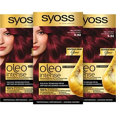 Image of Syoss Oleo intense Oil Colouration 5 92 Bright Red (115ml) Permanent Hair Colour with Nourishing Ammonia Free