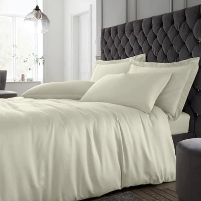 Image of Catherine Lansfield Silky Soft Satin Single Duvet Cover Set with Pillowcase Champagne Gold