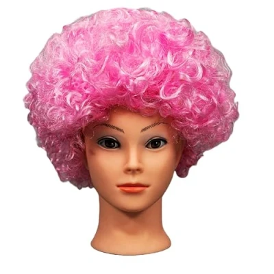 Image of SHATCHI Afro Wigs Curly Bouncy Hair Fancy Dress Party Costume Disco Accessory Unisex 60s 70S 80s Theme , Pink