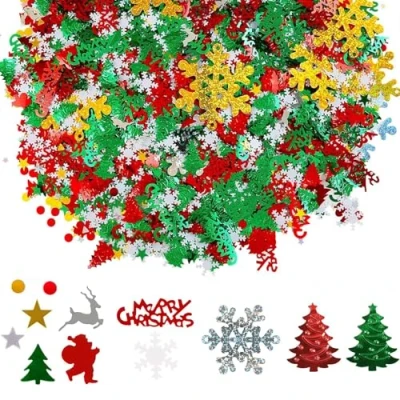 Image of UCLEVER Christmas Table Glitter Confetti 100g, Mix Foil Snowflake,Pentagram,Santa Claus,Pine, Merry Alphabet,Elk,Christmas Tree for Party Decoration