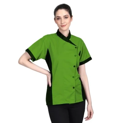 Image of Short Sleeves Women&#039;s Ladies Side Mesh Panel Chef Coat by Uniformates (Green, S (for Bust 34 35))