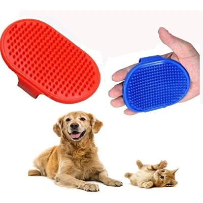 Image of 2 Pack Pet Bath Brush, Dog Cat Grooming, Massage Mitt Comb, Flexible Rubber Shower Brush with Adjustable Strap, Washing Cleaning