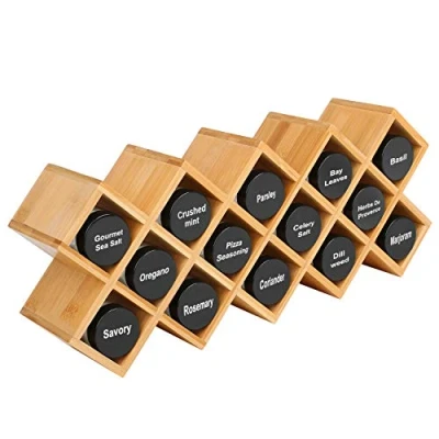 Image of Esyhomi Bamboo Spice Rack, 4 Tier Countertop Rack Organiser, 18 Jar Free Standing Storage Organiser Holder Shelf Fit for Kitchen Cabinet Cupboard Can