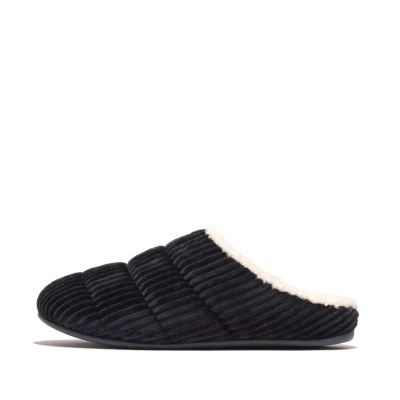 Image of Fitflop Womenss Fit Flop Chrissie Fleece Lined Corduroy Slippers in Navy Size UK 7