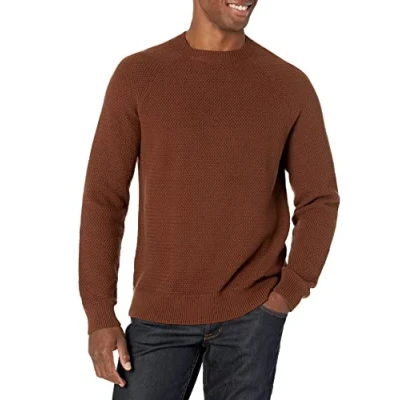 Image of Amazon Essentials Men&#039;s Oversized Fit Textured Cotton Crewneck Sweater, Deep Brown, XS