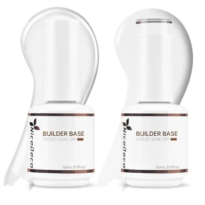 Image of Nicedeco 8 in 1 Builder Base Strengthening Gel, Hema free 2x15ml UV/LED Clear Building Nail Gel a Bottle for Hard Strong Nails Tips &amp; Extensions, Polish Repair Strengthen