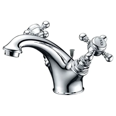 Image of Hilton Chrome Traditional Mono Mixer Basin Tap with Crosshead Style Handles Includes Pop up Waste Bathroom Sink