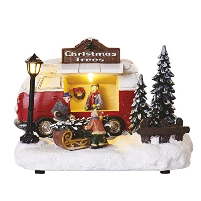 Image of EMOS Decorative Retro Bus Christmas Tree Seller, LED Lights Minibus, Warm White, Indoor Use, IP20, Battery Operated (3 x AA), Decoration, 20 13.7 cm