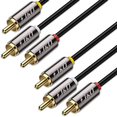 Image of J&amp;D Audio Video RCA Cable, Gold Plated 3 Male to Stereo AV Cable Compatible with Set Top Box, Speaker,Amplifier,DVD Player, Cables, 10 Feet