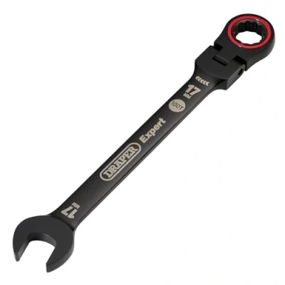 Image of Draper Expert HI TORQ Metric Flexible Head Ratchet Combination Spanner, 17mm, Black