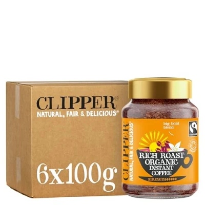 Image of Clipper Rich Roast Organic Instant Coffee 6 x 100g Jars Bulk Buy for Home &amp; Catering Sustainable Fairtrade by Teas Ethically Sourced