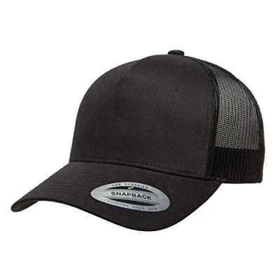Image of Yupoong Men&#039;s Yp Classics 5 Panel Retro Trucker Cap Hat, Black, One Size