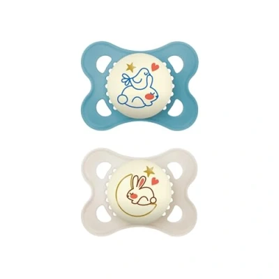 Image of MAM Night Glow in the Dark Silicone Pacifier, Blue, 2 Count
