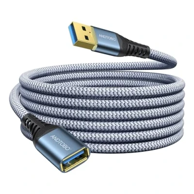 Image of ANDTOBO USB Extension Cable 3M, 3.0 Type A Male to Female Extender Cables High Speed Data Transfer 5Gbps Compatible with Gamepad, Printer, Webcam, Keyboard, Flash Drive, Hard Drive