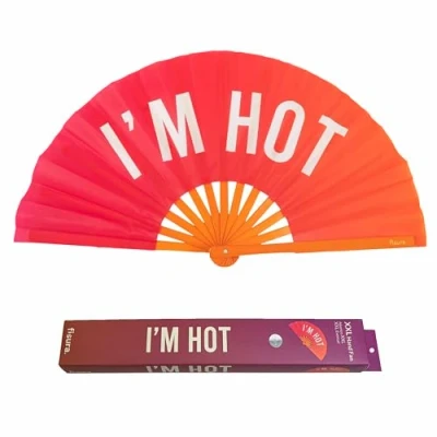 Image of Fisura large handheld folding fan. Original fan with message. XXL for festivals and parties. Foldable bamboo Dimensions: 25.2 x 13 inches. (Hot, pink)
