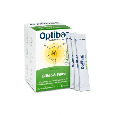 Image of Optibac Probiotics Bifido &amp; Fibre Vegan Digestive Probiotic Supplement with FOS to Maintain Regularity 25 Billion Bacterial Cultures 30 Sachets