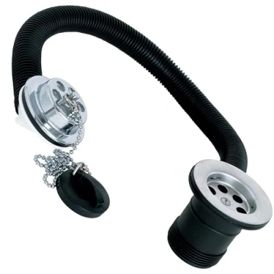 Image of Deva FOV414 Plastic Bath Waste with Overflow and Plug Chrome Finish, 1 1/2&quot;