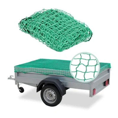Image of Relaxdays Trailer Net Cover, Stretchable, Load Securing, 2.3 x 3.5 m, for Cars, Luggage Tensioning, PE, Transport, Green, cm