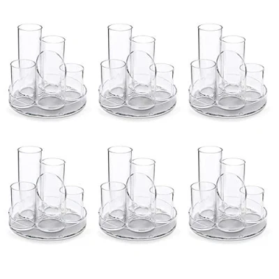 Image of OSCO Clear Acrylic 5 Tube Pen Pot 6 Pack Desk Tidy Pencil Holder Office Organiser Makeup Storage Cosmetic Display Stationery Sorter H14.5 x W16 D16 cm