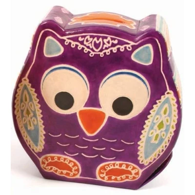 Image of PURPLE Multi coloured Leather OWL Money Box/Piggy Bank