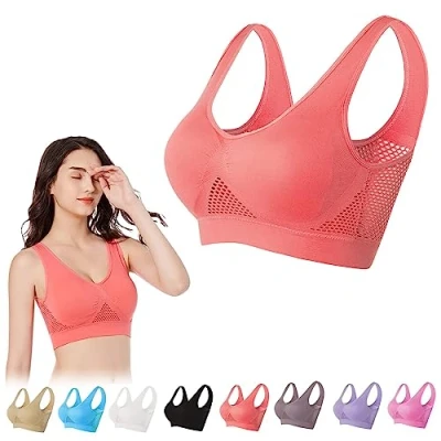 Image of Breathable Cool Lift Up Air Bra, Seamless No Underwire Permeable Cooling Comfort Bra,Mesh Sports Bras for Women (Red,7XL)