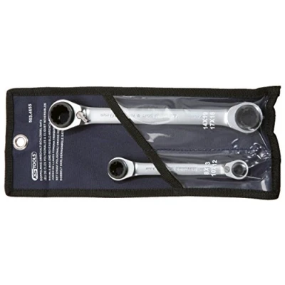 Image of KS Tools 4 in 1 GEARplus Reversing Double Ratchet Ring Spanner Set 2 Parts Widths 8 19 mm
