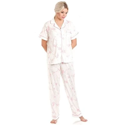 Image of Undercover Ladies Floral Jersey Cotton Rich Nightie Nightdress Nightshirt &amp; Pyjamas Available in Sizes 10 36 (10 12, Pink Short Sleeve Pjs)
