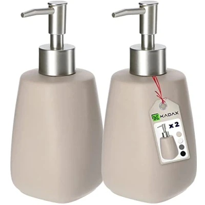Image of KADAX Soap Dispenser 400 ml, Ceramic Hand Container with Plastic Pump for Bathroom, Refillable Matte Bottle Lotion (Beige, Set of 2)