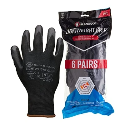 Image of Blackrock 6 Pairs PU Lightweight Grip Work Gloves for Men &amp; Women Durable Polyester Mechanics and Gardening Large, Protective Garden Gloves, Enhanced Heavy Duty Tasks Size 9