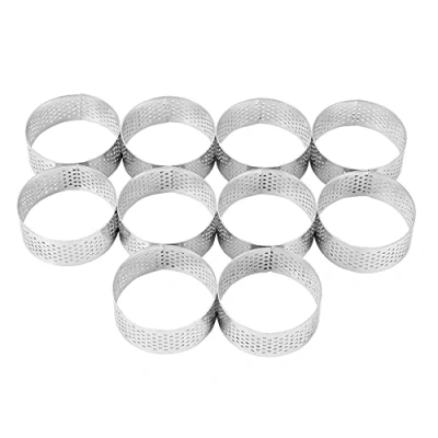 Image of jklashfi 10 Pack 5Cm Stainless Steel Tart Ring, Heat Resistant Perforated Cake Mousse Round Ring Baking