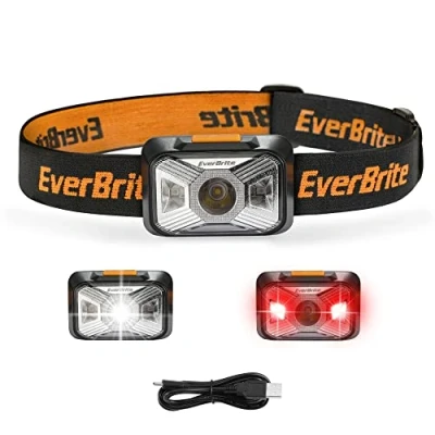 Image of EverBrite Head Torch Rechargeable, LED Headlight Super Bright with Red Light, 200 Lumen 4 Modes Lightweight Headlamp, for Power Cuts, Emergency, Running, Hiking