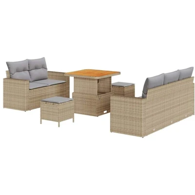 Image of vidaXL 8 Piece Garden Sofa Set with Cushions Beige Poly Rattan Acacia