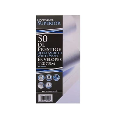 Image of Ryman Prestige Ultra Smooth Envelopes DL 120gsm Heavy Weight Peel &amp; Seal Pack of 50