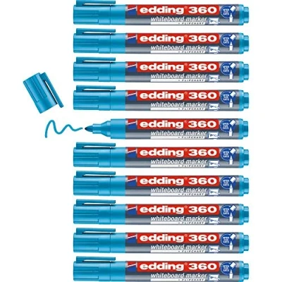 Image of edding 360 whiteboard marker light blue 10 pens round tip 1.5 3 mm pen dry wipe for whiteboards, flipcharts, pinboards, magnetic, memo boards sketchnotes