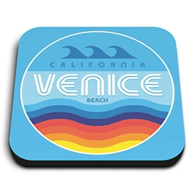 Image of 1 x Square MDF Fridge Magnet Venice Beach California USA Surfer Surf 6008
