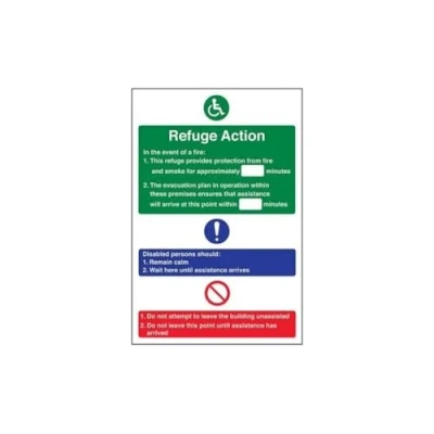 Image of V Safety Refuge Fire Action Notice Sign 200mm x 300mm 1mm Rigid Plastic