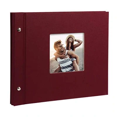 Image of goldbuch Bella Vista 26892 Screw Album with Window Cut Out 30 x 25 cm Photo 40 White Pages Parchment Dividers Expandable Linen Book Bordeaux