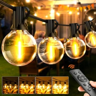 Image of Outdoor String Lights 65.5ft Garden Festoon Light Mains Powered with 30+2 Shatterproof G40 LED Bulbs, Waterproof Hanging Patio Lighting for Indoor Outside Gazebo Pergola Backyard Balcony Cafe Party