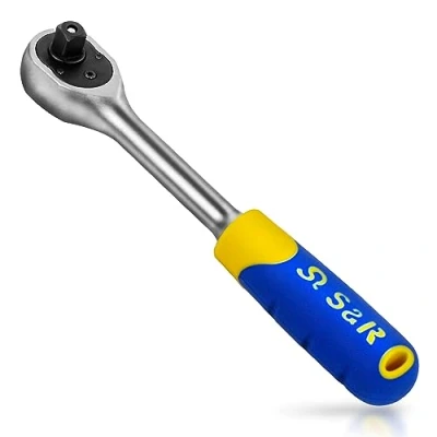 Image of S&amp;R Reversible Ratchet 3/8&quot; Wrench, 45 Teeth for Socket Wrench Insert Nuts Chrome Vanadium Steel (3/8&quot; Square Drive) Tool