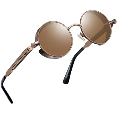Image of Joopin Retro Small Round Sunglasses, Steampunk Vintage 90s Hiphop Style Circle Polarised Lens Metal Frame Sunglasses for Men Women UV400 Protection
