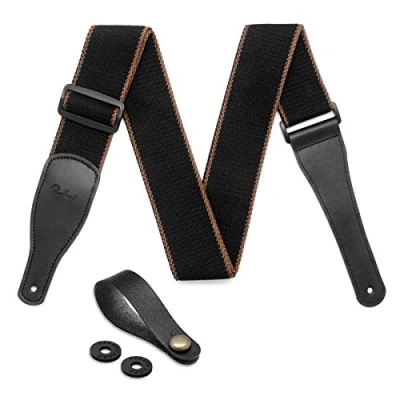 Image of Guitar Strap 100% Soft Cotton &amp; Artificial Leather Ends Shoulder With Lock and Button Headstock Adaptor