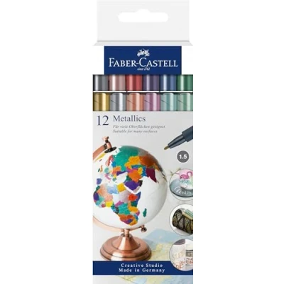 Image of Faber Castell Creative Studio Metallics Marker, Multicoloured, Cardboard Wallet Of 12, For Art, Craft, Drawing, Sketching, Home, School, University, Colouring