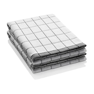 Image of E Cloth Classic Check Tea Microfibre Dish Towel, Streak Free and Absorbent Drying Kitchen Towels, Washable Reusable, 100 Wash Promise, Black, 2 Count