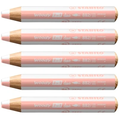 Image of Multi Talented Pencil STABILO woody 3 in 1 duo Pack of 5 White/Apricot